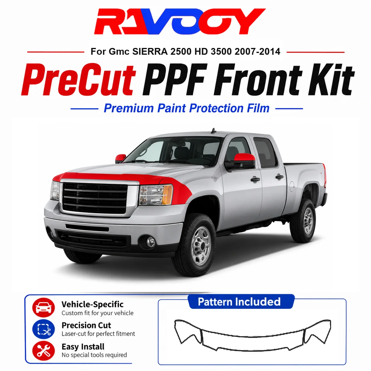 

8.5mil TPU Precut PPF Kit For GMC SIERRA 2500 HD 3500 2007-2014 - Hood, Fenders & Mirror Set - Self-Healing Clear Bra Film