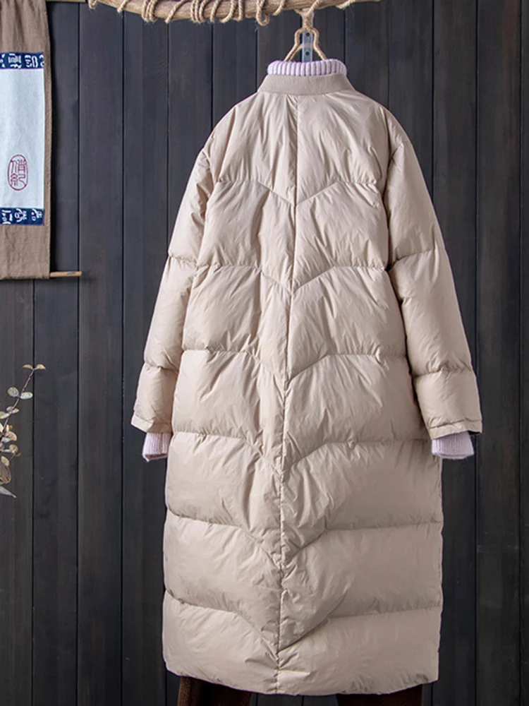 الشتاء طويل بطة أسفل السترات النساء كبيرة الحجم الدافئة معطف سميك الخريف المعتاد جيب سترة منفوخة #4