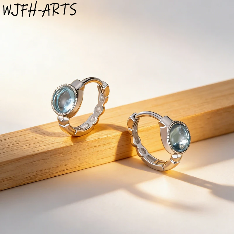 WJFH-ARTS Blue Oval Crystal Inlay Exquisite Earrings Women Light Luxury Advanced Hoop Earrings New Trend Jewelry Party Gifts