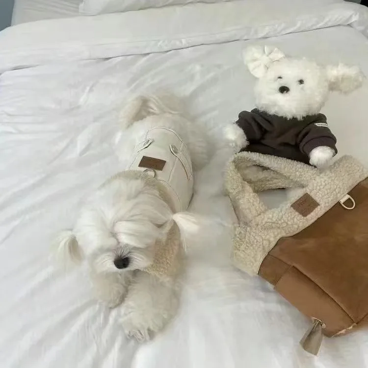 Pet Lamb Fur Coat Traction Thick Jacket Dog Small Cotton Coat Pet Clothes Lamb Plush Bear Pet Denim Dog Clothes for Small Dogs