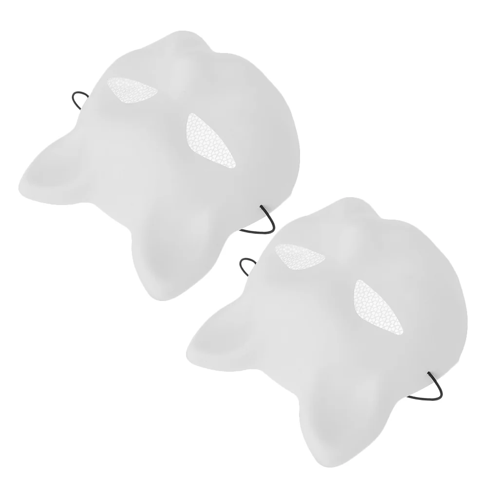 白い猫のフェイスマスク,DIYプラスチックマスク,装飾用ブランク,動物の仮面舞踏会,パーティー用コスプレ,絵画,2個