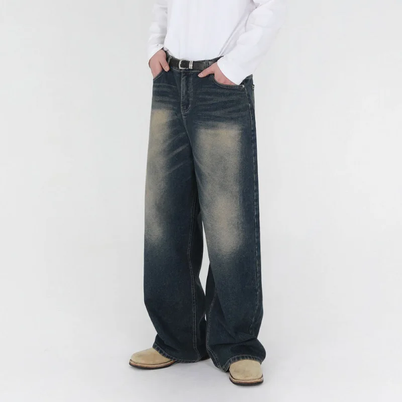 

Retro men's denim pants 2024 spring And summer new street wide leg loose denim pants fashionable ripped straight leg pants S-XL