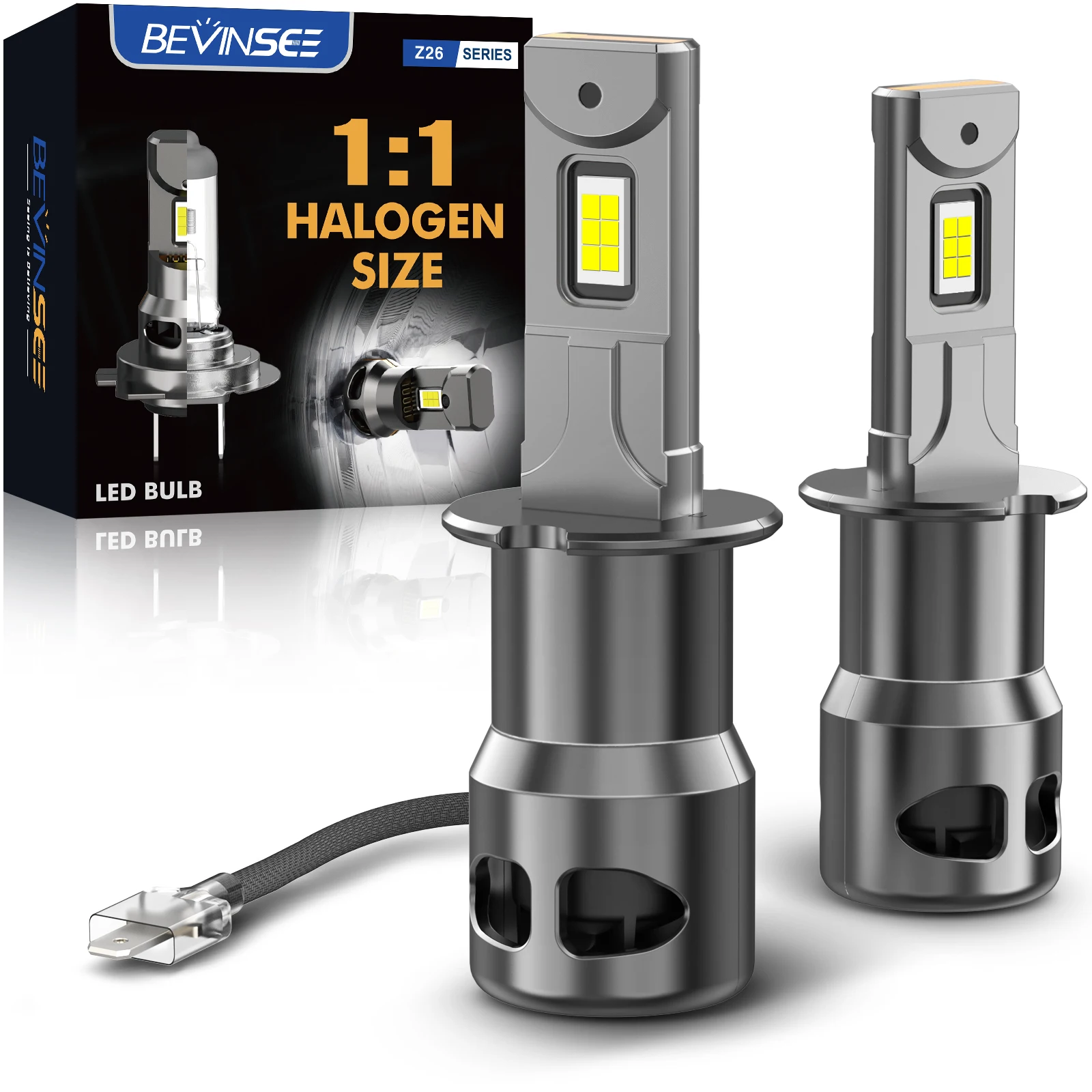 BEVINSEE 70W 12000LM H1 H3 H11 LED-Nebelscheinwerfer CANBUS 9005/HB3 H27 880 881 Halogen-Größe LED-Lampe 6000K Weiß Kabellos 12V