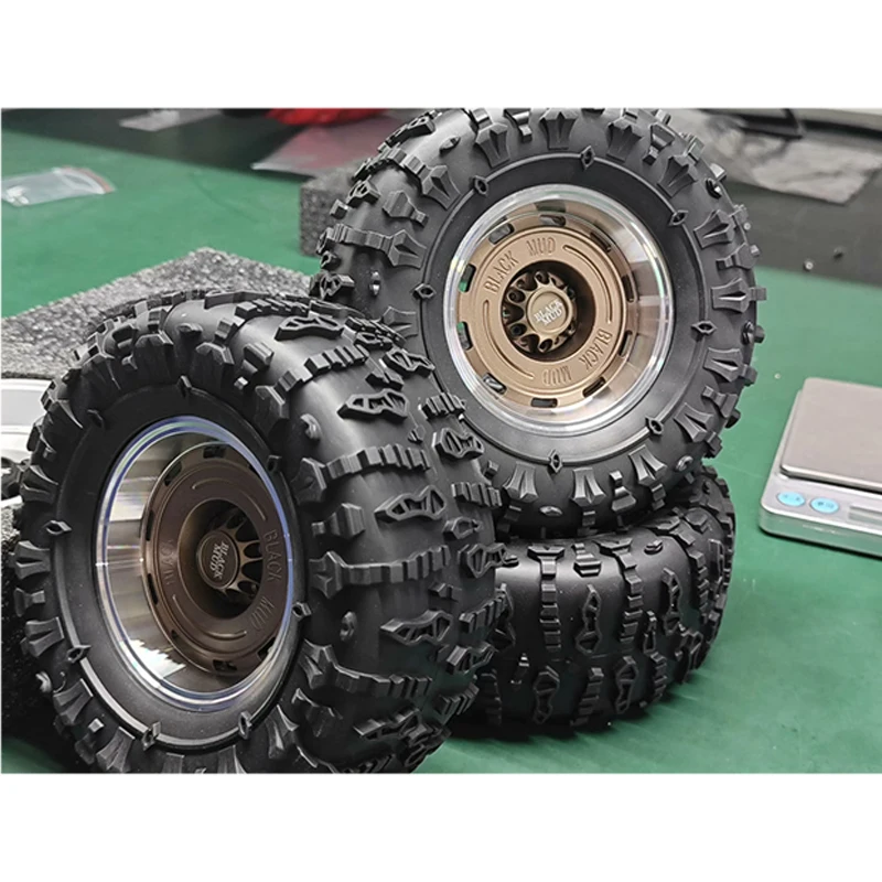 4pcs 2.6-inch Black Mud Wheel + JC Tire Set, Size 135*55*66mm High-performance Wheel Tire for 1/7 1/8 RC Crawler Car Traxxas DIY