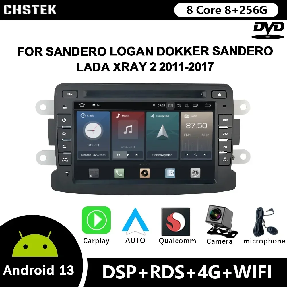 

Автомобильное радио CHSTEK Android для Sandero Logan Dokker Sandero Lada Xray 2 2011-2017 Qualcomm Bluetooth DVD CarPlay WIFI 4G Авторадио