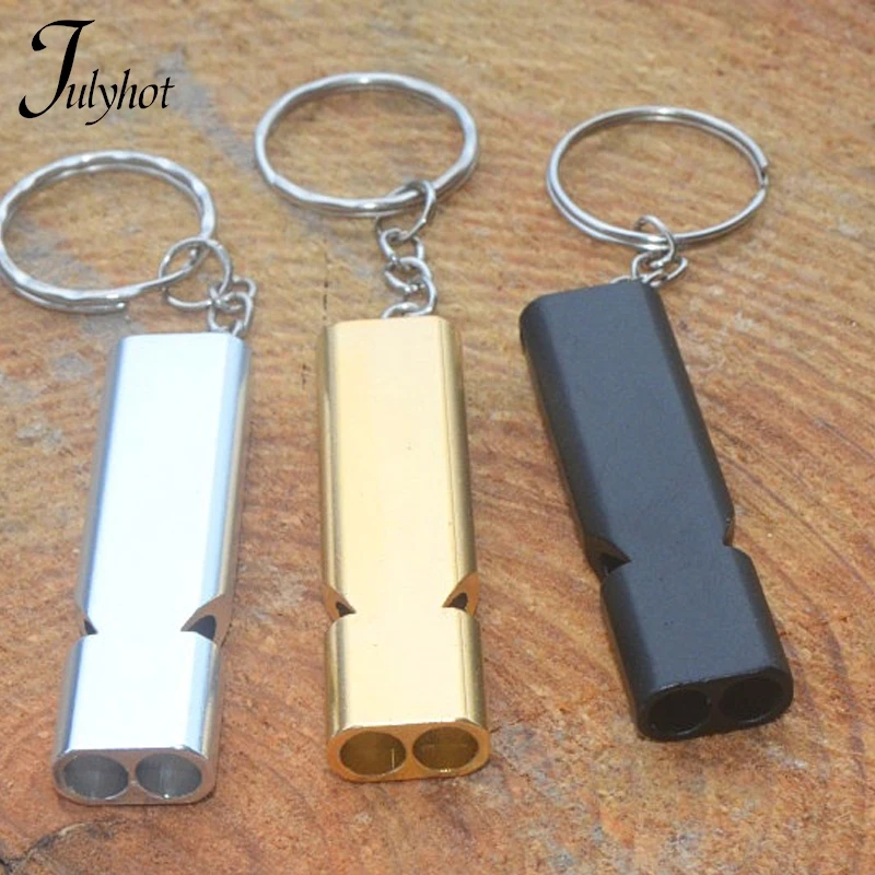 Portable Aluminum Safety Whistle Outdoor Hiking Camping Survival Emergency Key Chain Multi-tool Double Tube Survival Whistle