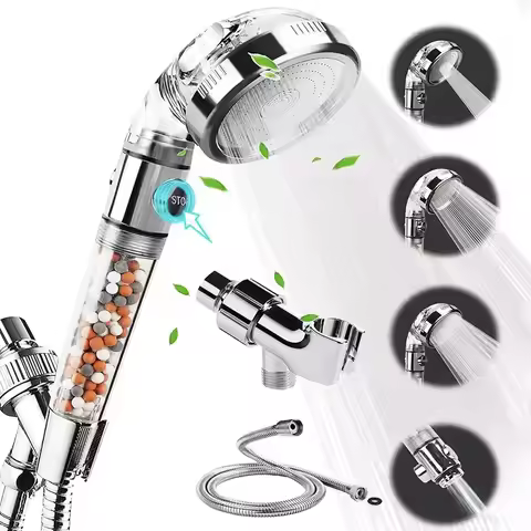 3 Modes Mineral Balls High Pressure Shower Head with On/Off Switch Water Saving Filter Handheld Showerheads Bathroom Accessories