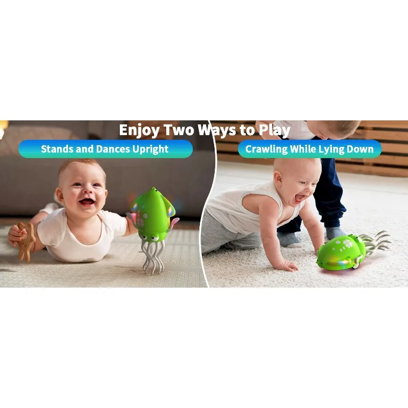 A71Z Interactive Dancing Octopus LED Light-Up Music Crawling Squid With Smart Obstacle Avoidance, Tummy Time Baby