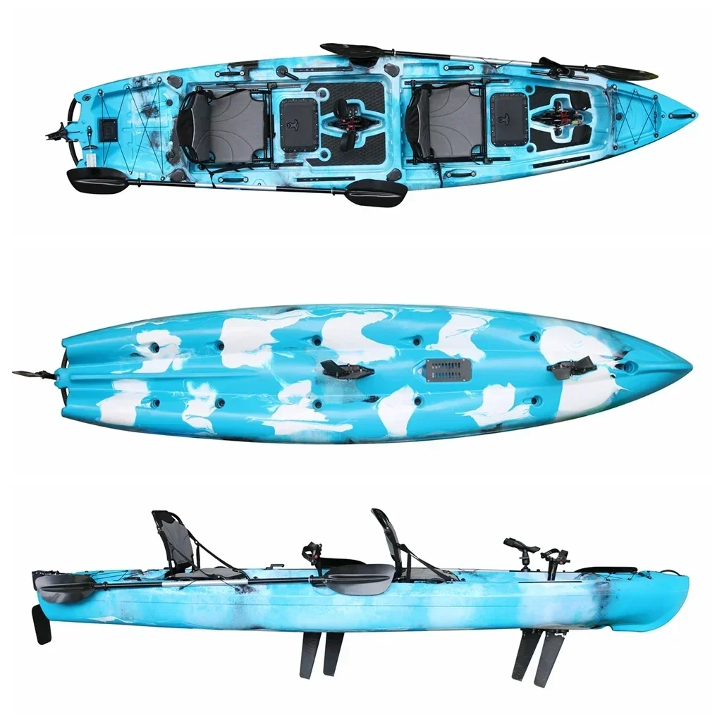 High Quality Customizable 14 Foot Double Seat Offshore Recreational Pedal Drive Canoe Kayak Thick Plastic Rowing Boat