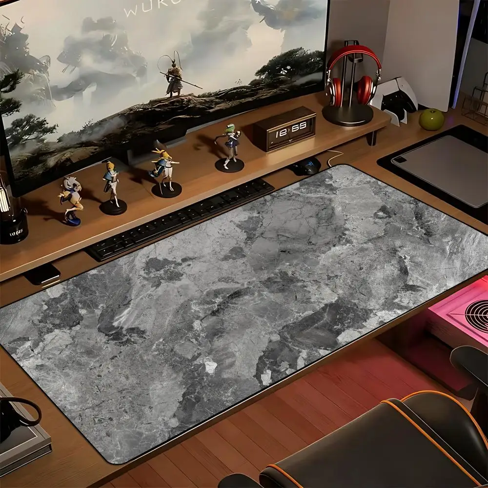 Large XXL Gaming Mouse Pad Desk Mat Keyboard Pad Grey Crack Marble Stone Texture Minimal Neutral Print Office Modern Desk Decor