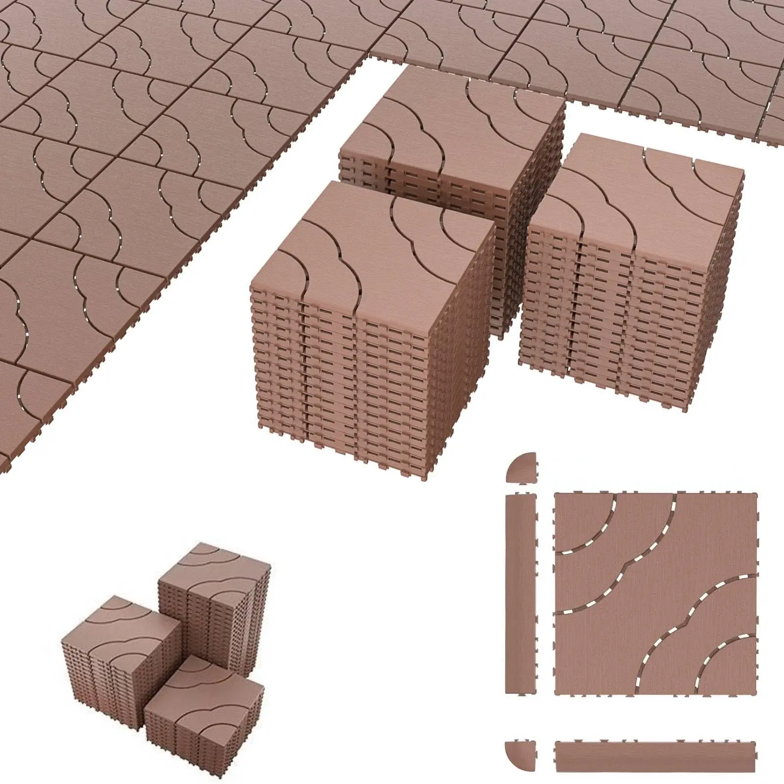 Deck Tiles 44 Pcs - Plastic Interlocking Patio Flooring, Waterproof & All Weather Outdoor Tiles for Patio, Garden &