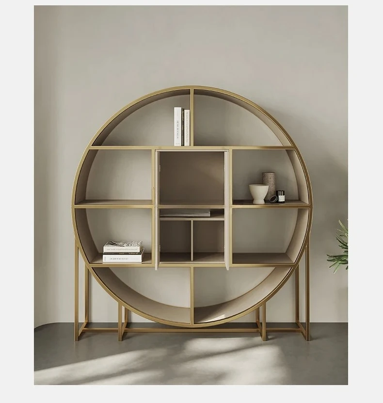 

Light luxury modern high-end stainless steel bookcase free combination floor shelf