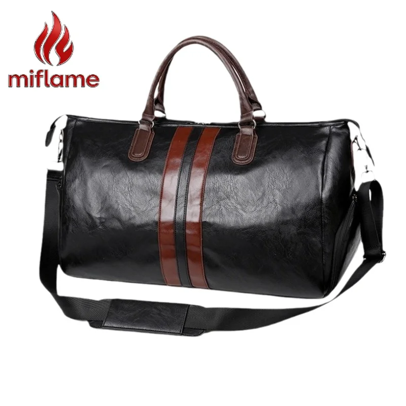 

Luxury Travel Bag for Men Leather Large Capacity Shoe Compartment Shoulder Handheld Crossbody Purse Handbag for Short Trips