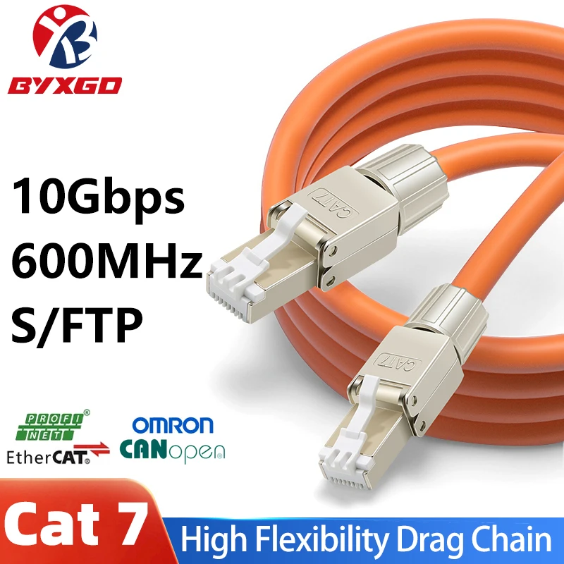BYXGD Industrial Ethernet Cable 600MHz 10Gbps High Flexible Industrial Automation Cat.7 Tool free RJ45 Connector Double Shielded