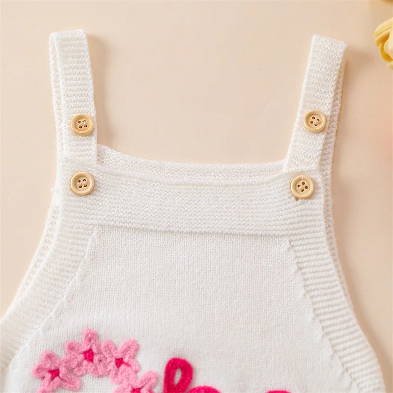 Baby Girl Birthday Outfit One Romper Sleeveless Jumpsuit Flower Embroidery Overall Newborn Cake Smash Clothes
