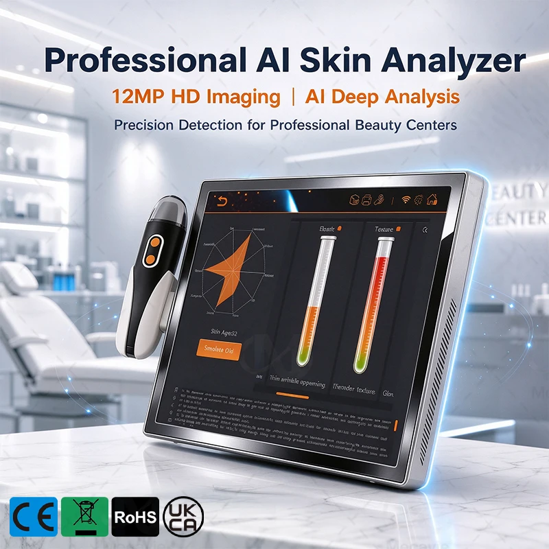 Professional AI Skin Analyzer Machine 12MP HD CMOS Sensor Triple Spectrum 50X Optical Magnification 10D Skin Detector for Beauty