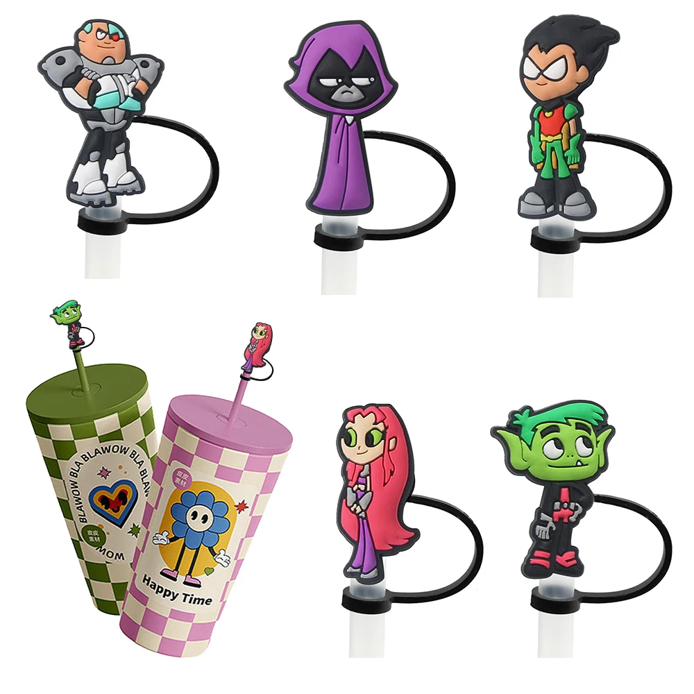 Disney Teen Titan Silicone Straw Covers Stanley Water Glass Bottle Drinking Dust Cap Straw Tip Cover Cup Accessories For 10mm