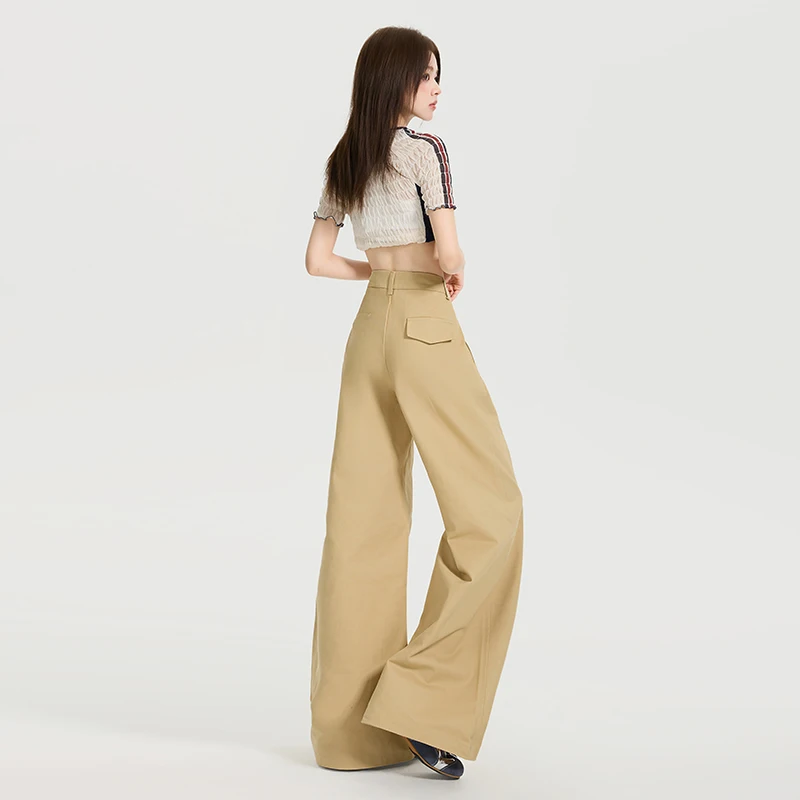 Yapi Lao Qian |   Ralph esthétique minimaliste rétro kaki pantalon pantalons décontractés ample jambe droite pantalon femmes Y2K