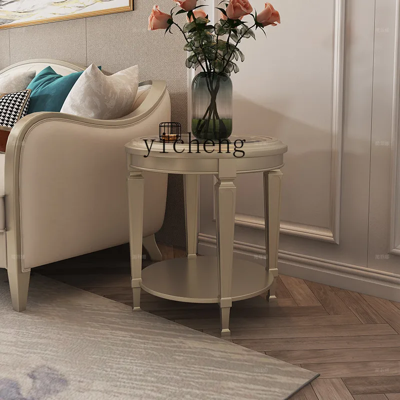 

ZYA light luxury corner few living room small apartment solid wood tempered glass round edge few