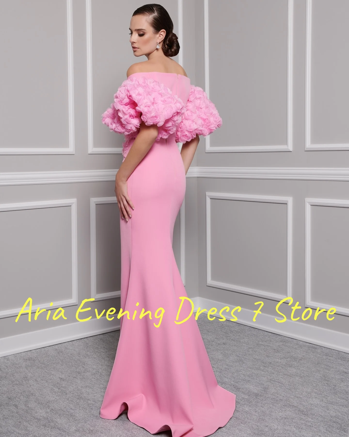 Robe de soirée de forme sirène, Jersey délicat personnalisé, fleurs 3D, tempérament, col en v, robes de célébrité, sur mesure