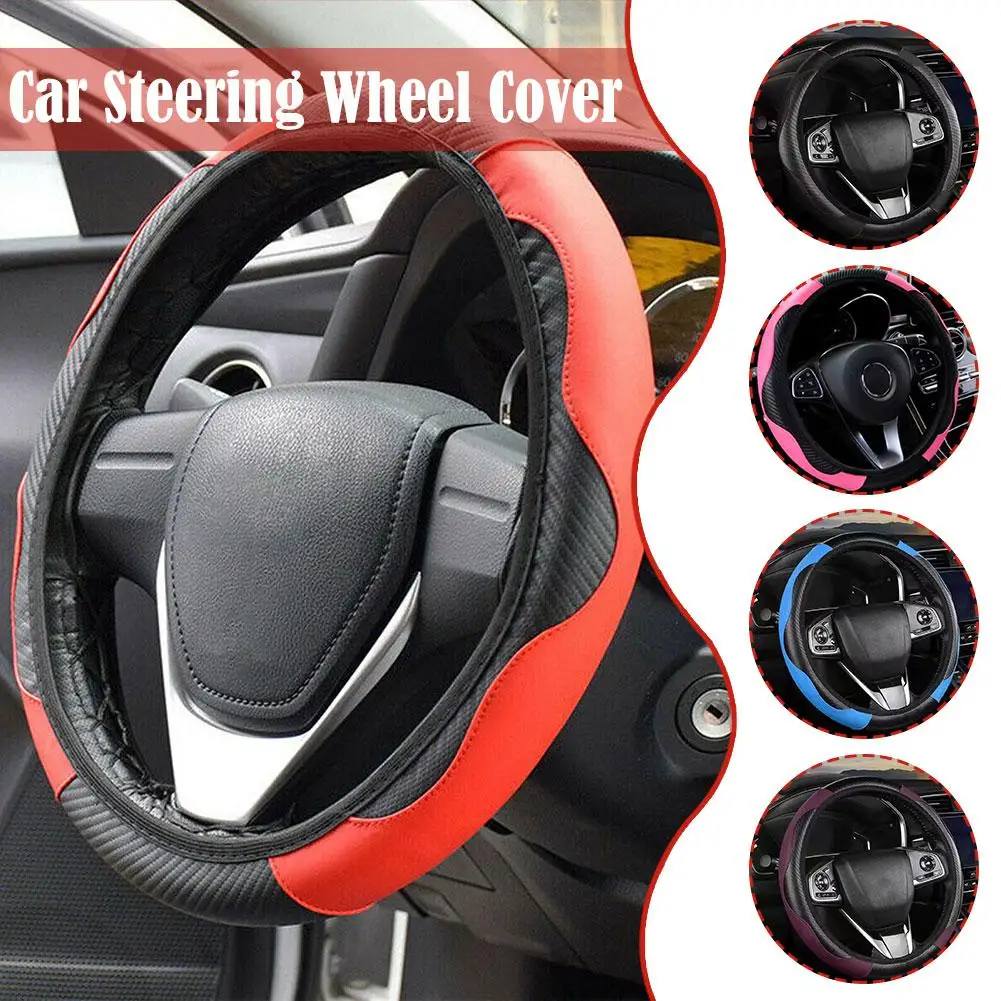 

Carbon Fiber PU Leather Car without Inner Ring Steering Wheel Cover Automotive Supplies Suitable for 14.5-15.5 Inches