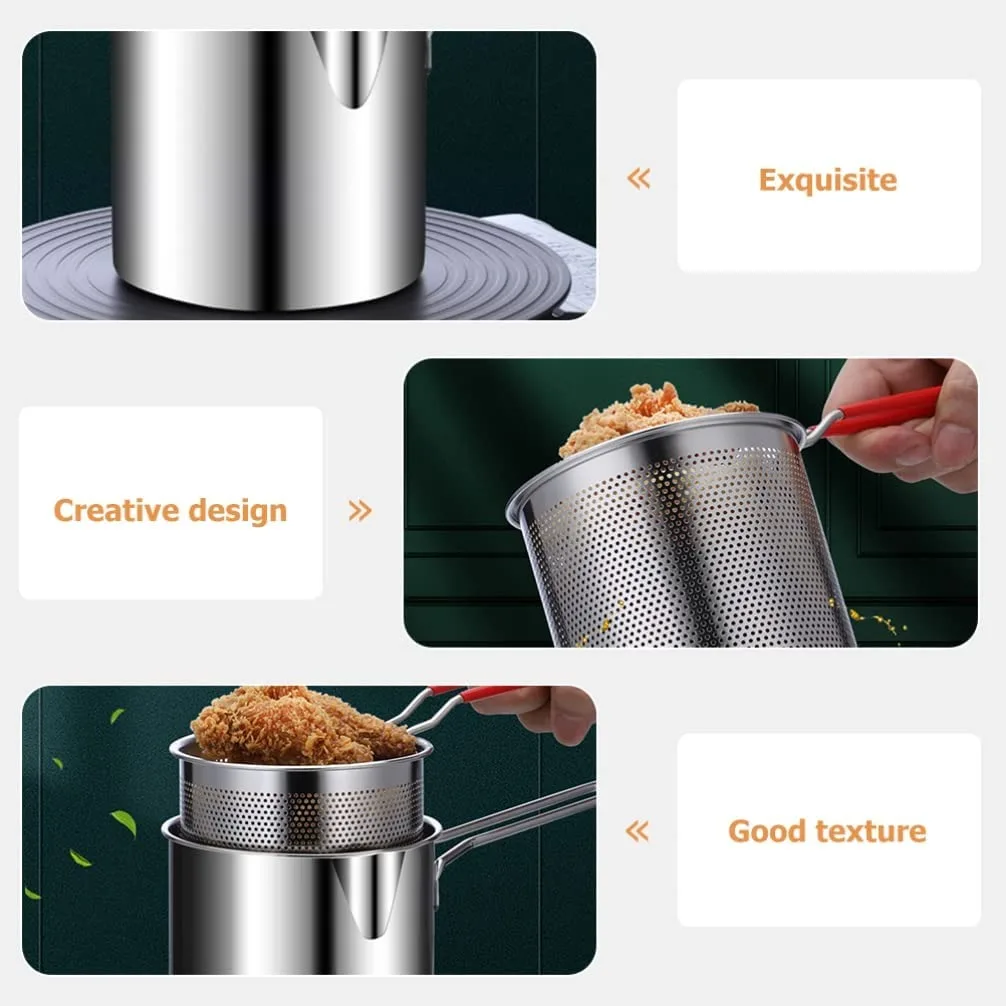 Household 1.2L Fryer Stainless Steel Frying Pan Mini Fryer Hot Milk Complementary Food Pot Multi Functional Fryer Filter Residue