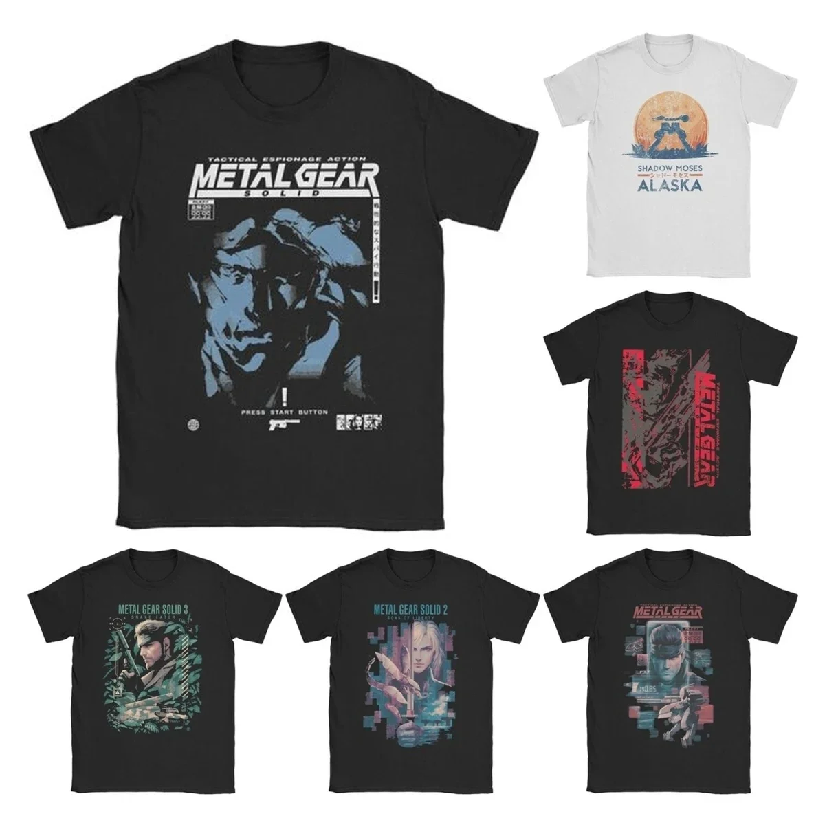 

Мужская и женская футболка MGS1, однотонная змеиная игра, хлопковые топы с металлическими шестернями, забавные футболки с короткими рукавами и круглым вырезом, классические футболки
