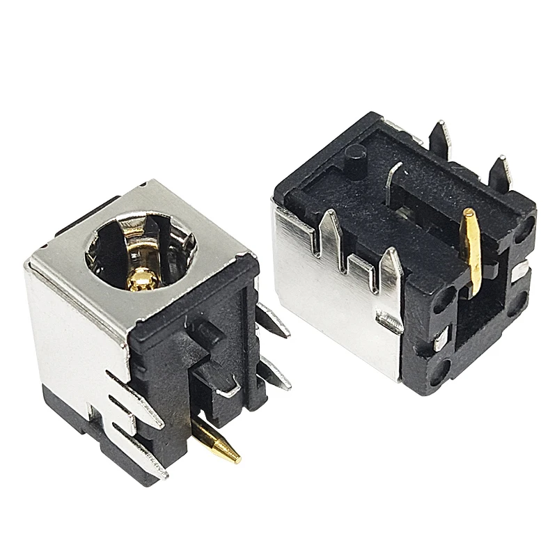 (2Pcs) DC-007B Gold-Plated Copper Core Notebook Power Socket Horizontal Iron Shell With Bracket 5.5*2.1/2.5mm Pin