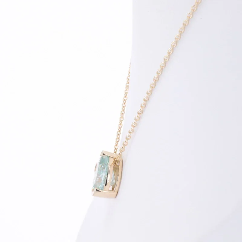 14k Yellow Gold Def Vs Lab Diamonds/light Blue Moissanite Necklace Pendant Pear Shape Lab Grown Diamond Necklace