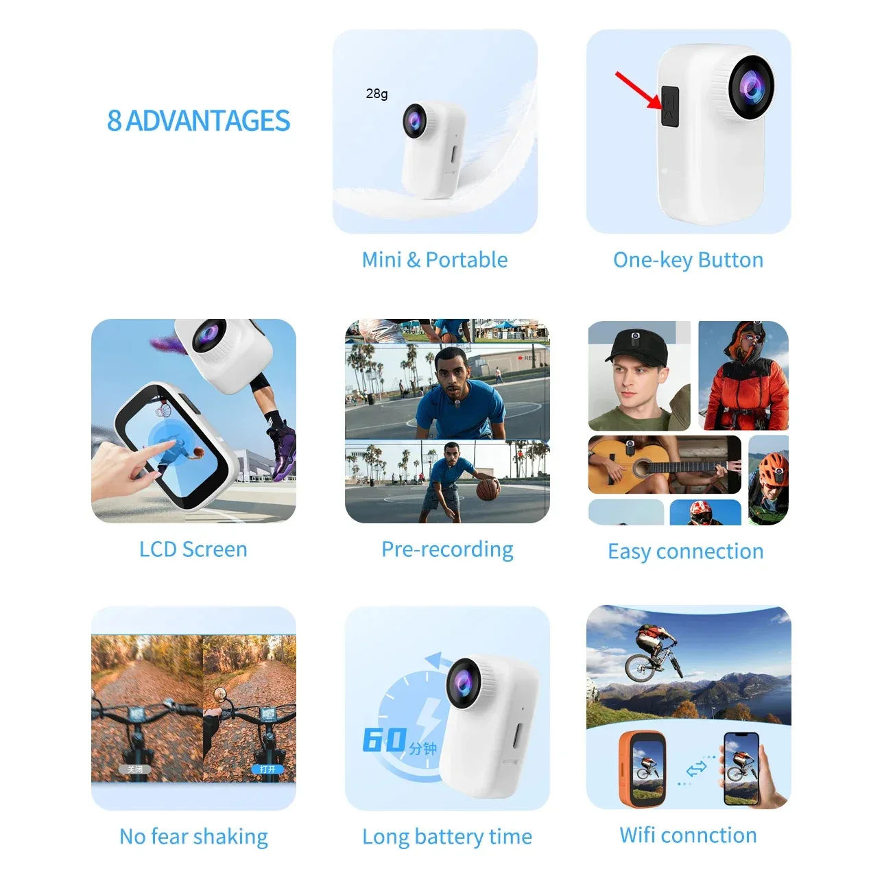 Action Thumb Camera Anti-shake 4K WIFI Pocket Camera Wireless Remote Contro Outdoor Cycling Bodycam Mini Sports Camera