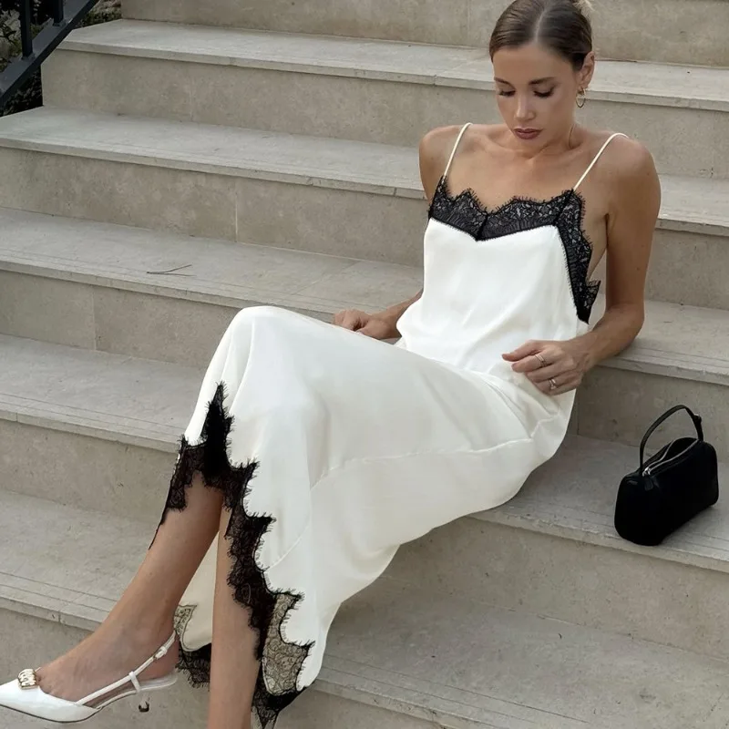 فستان Tuularose النسائي المثير من الدانتيل موضة جديدة من الدانتيل المرقعة بدون أكمام فستان هالتر أنيق فاخر عتيق فساتين الحفلات النسائية