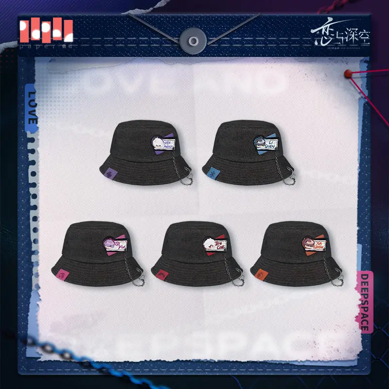 Love and Deepspace Forbidden Zone Pursuit Series Denim Chain Bucket Hat Cute Anime Game Adjustable Unisex Casual Gift for Fans
