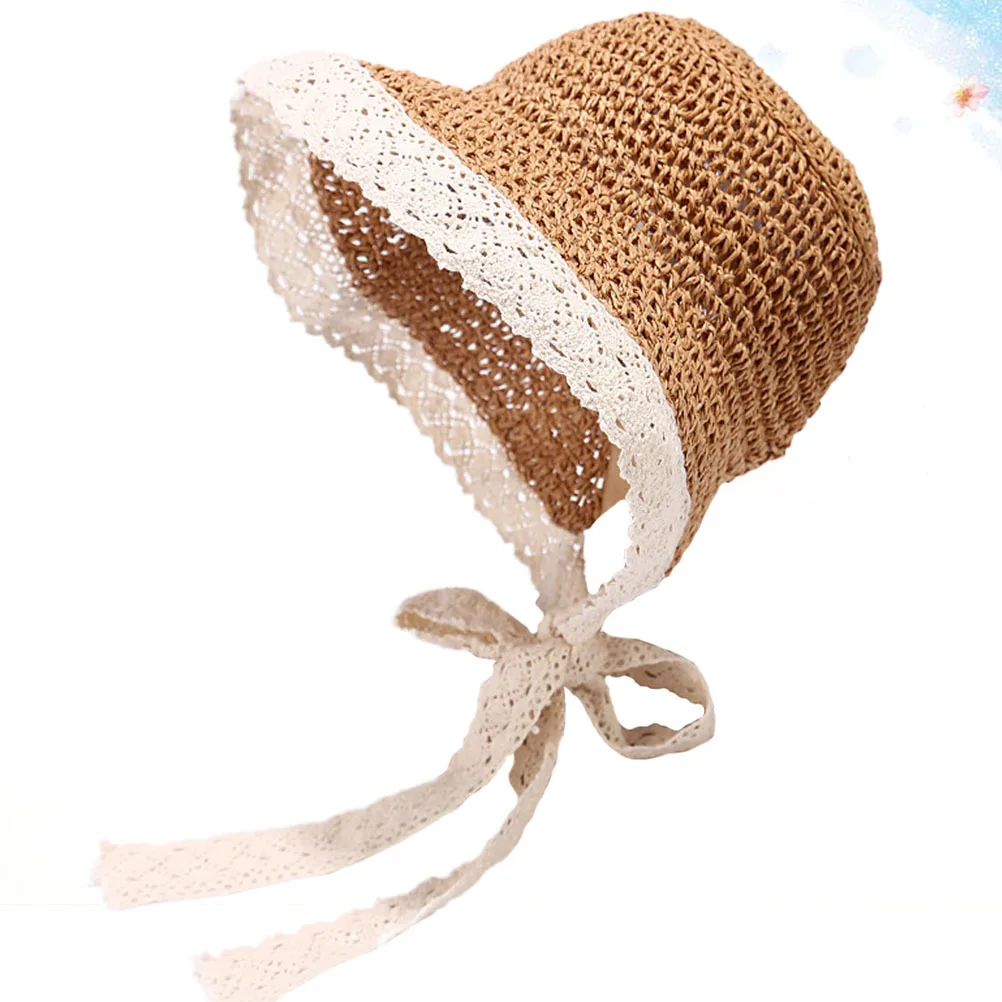 

Straw Hat Sun Protection Wide Brimmed Visor Summer Woven Fashion Lace Khaki for Woman Girl Lightweight Breathable Outdoor