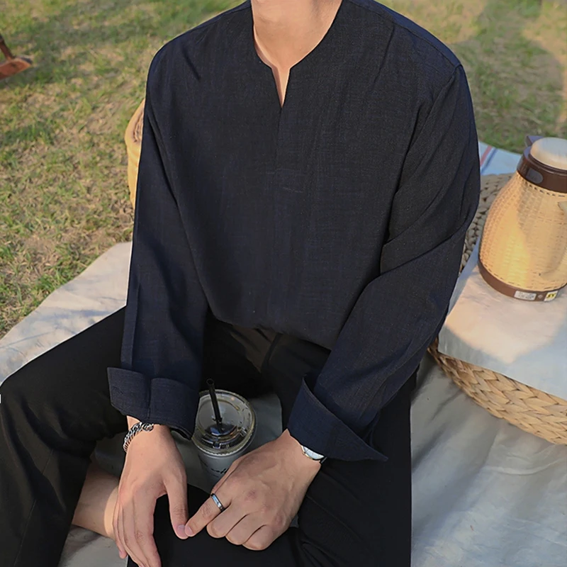 

MRCYC Linen irt Men's Long Sve Loose Korean Sle Linen Outerwear Faion New Model Cotton Linen irt Men Autumn