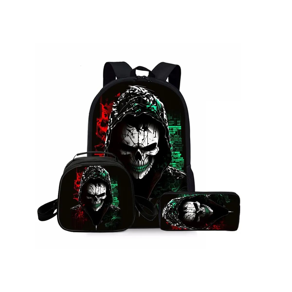 

Skeleton Joker Three Piece Set Backpacks For Boy/Girls Best Gifts 3D Cartoon Waterproof Fashionable School Bag For Children