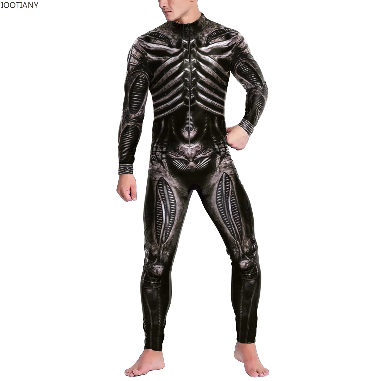 IOOTIANY Machine Zentai Men For Bodysuit Trippy Costume Front Zipper Jumpsuit Skinny Cosplay Catsuit Elastic Rave Festival Suit