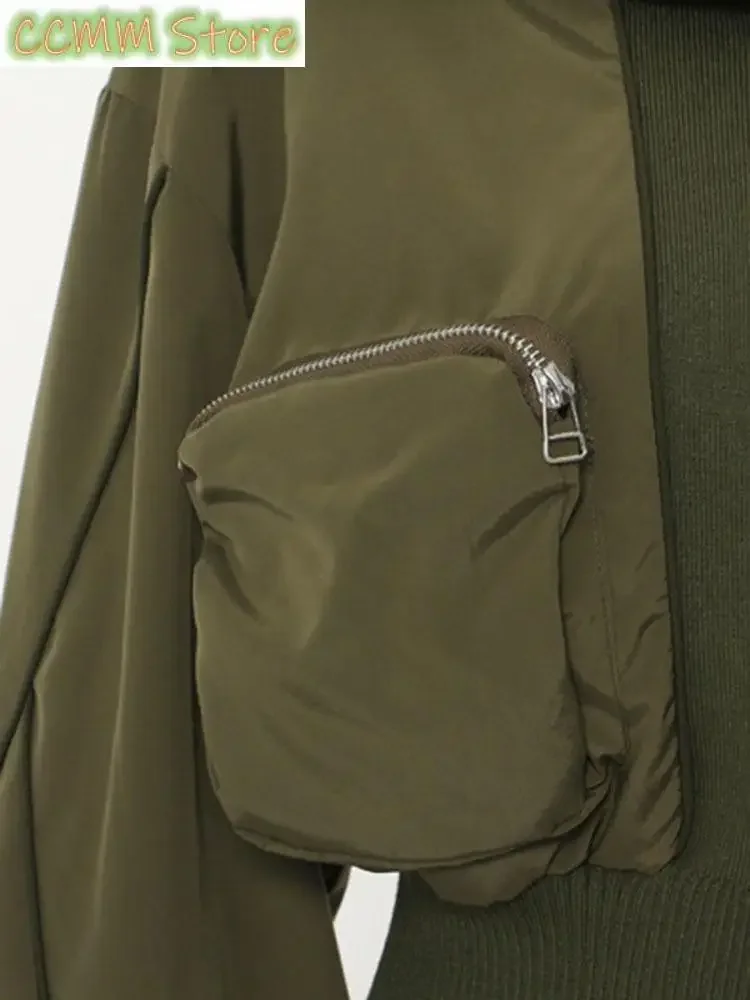 Loose Fit Army Green Big Pocket Casual Jacket New Lapel Long Sleeve Women Coat Fashion Tide Spring Autumn