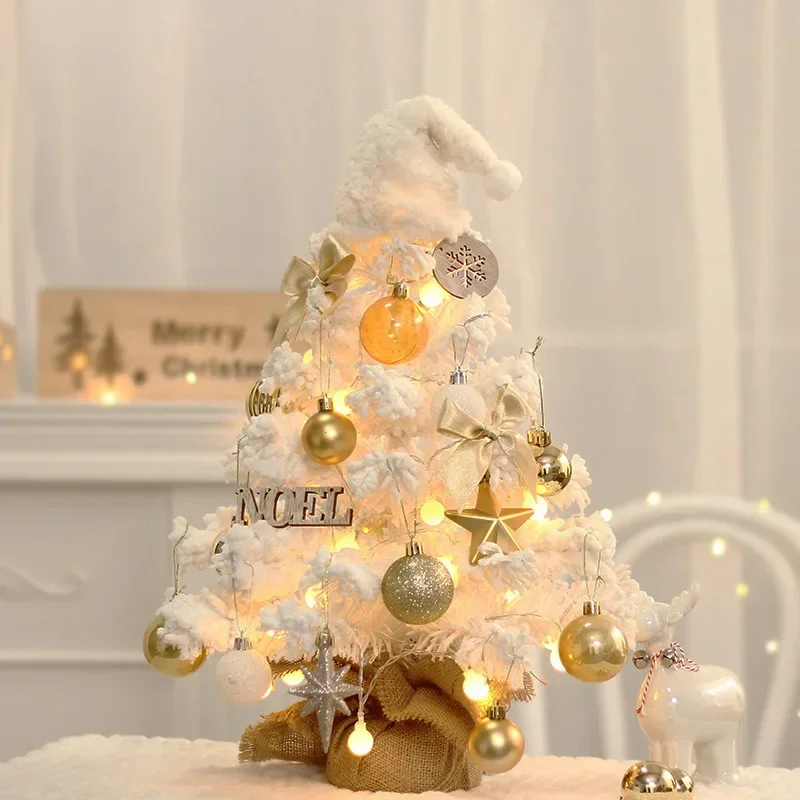 

50cm Flocking Mini Christmas Tree with Lights Desktop Artificial Christmas Tree Set Home Office Window Christmas Decoration 2024