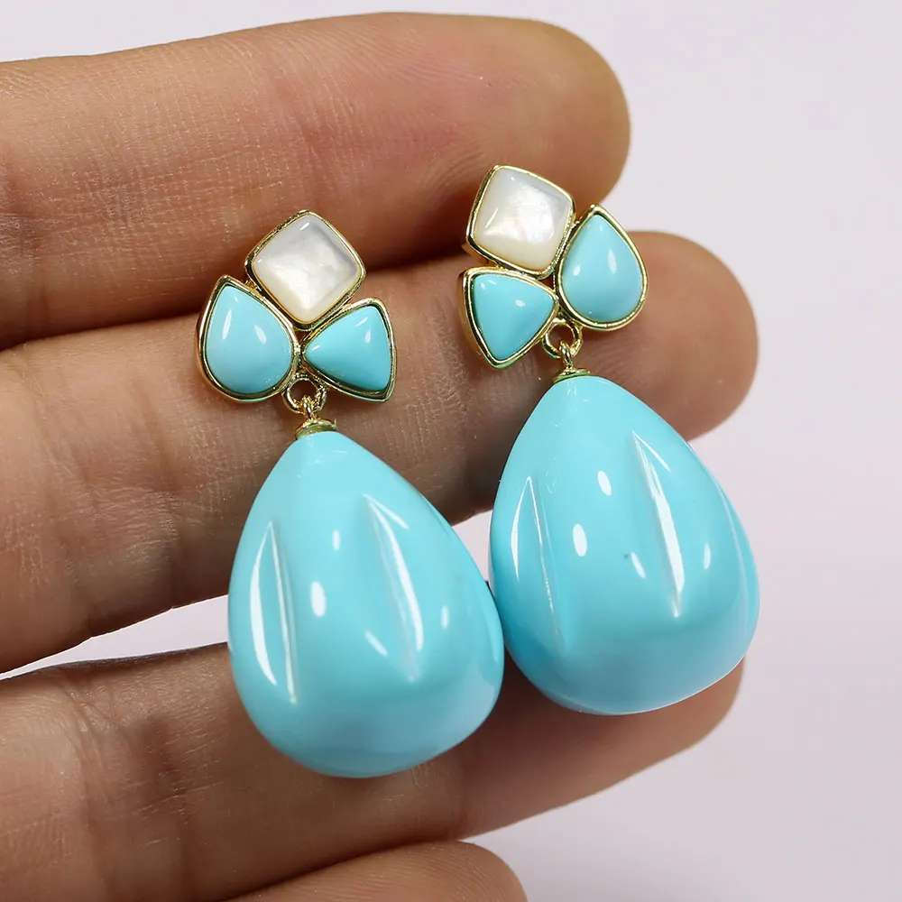 

Women Jewelry Gifts Blue Turquoise Stone White Shell Stud Dangle Earrings