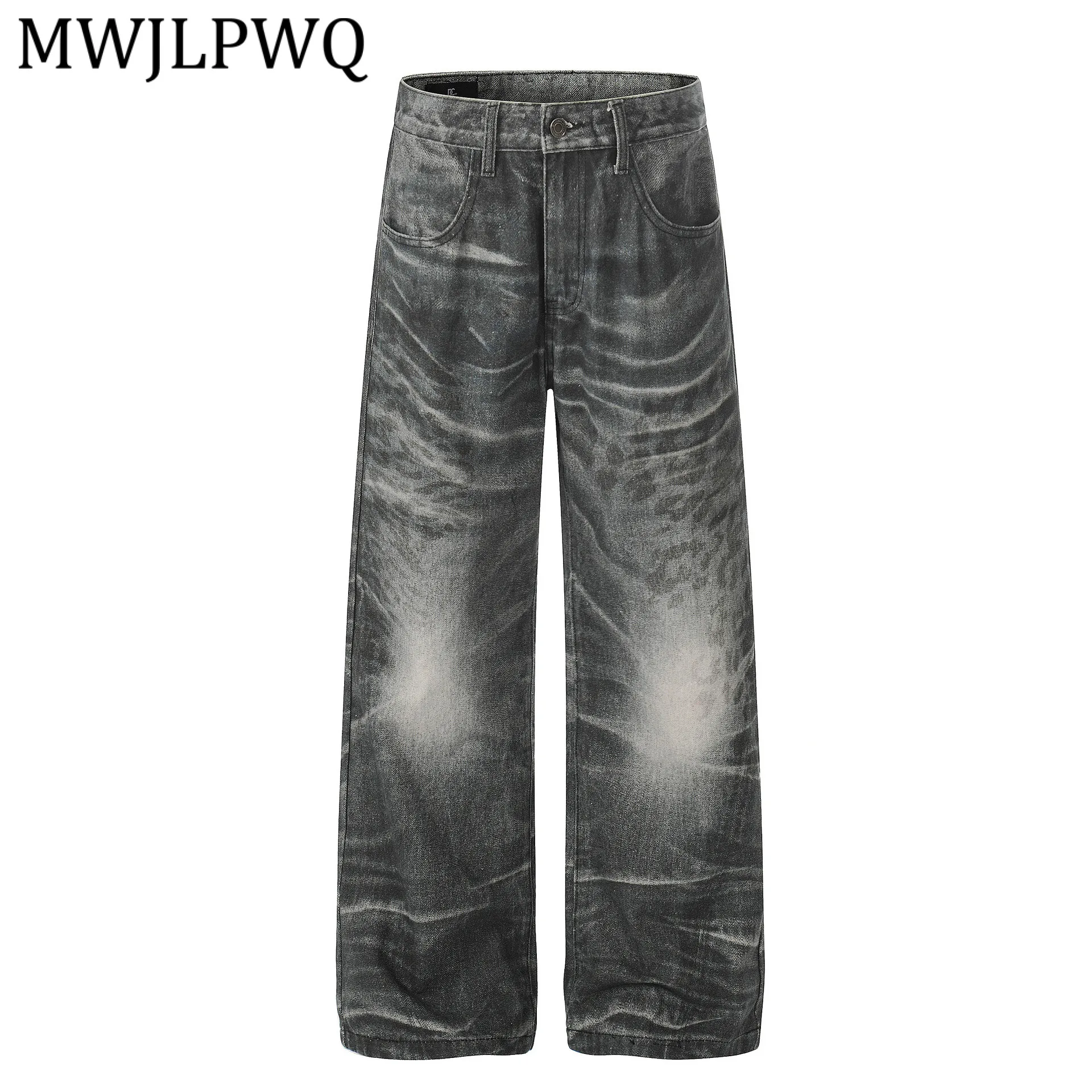 

MWJLPWQ American Washed Printed Design Jeans Men's High Street Personality Straight Denim Pants For Men 2026 Spring New 13429