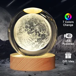 Galactic System 3Dengraved crystal ball night light boys girls friends birthday gift Christmas bedroom decoration LED