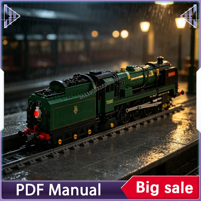 Desktop Railway Collection MOC Building Blocks, Classic Vintage Steam Locomotive, Retro Heavy Rail Engine DIY Brick Set