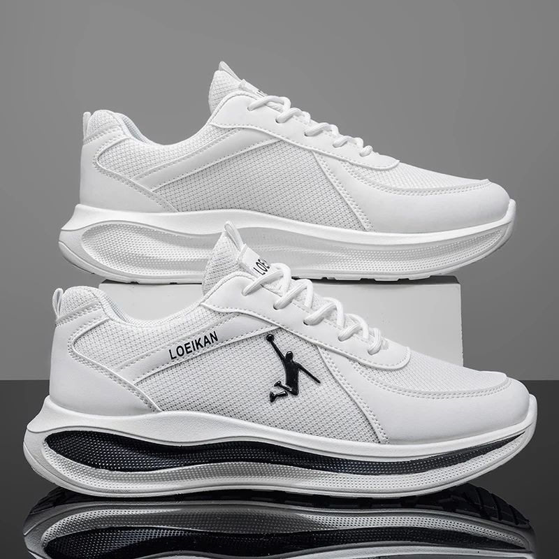 Men Air Cushion Platform Sneakers Breathable Mesh Lightweight Non Slip Daily Walking Running Shoes 2 Colors