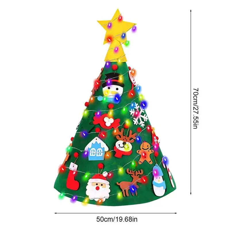 3D Felt Christmas Tree With LED String Light 2.29ft Christmas Tree Set With 16pcs Detachable Ornaments Christmas Party Props