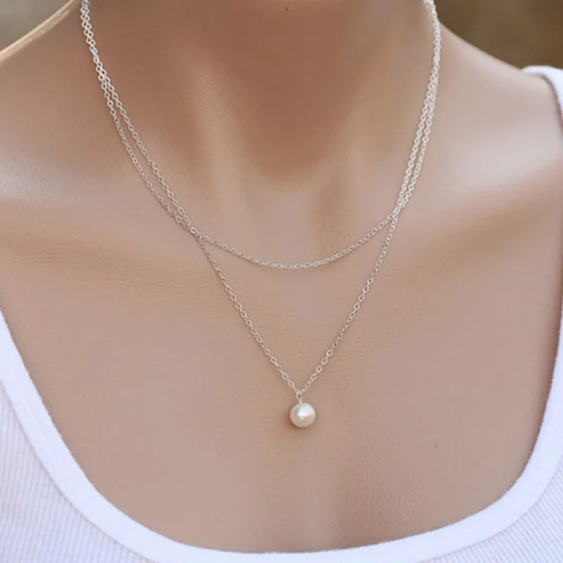 Wholesale 20pcs/set Double Layer Pearl Necklace Simple Charm Pearl Pendant Choker Birthday Party Gift Women's Fine Jewelry