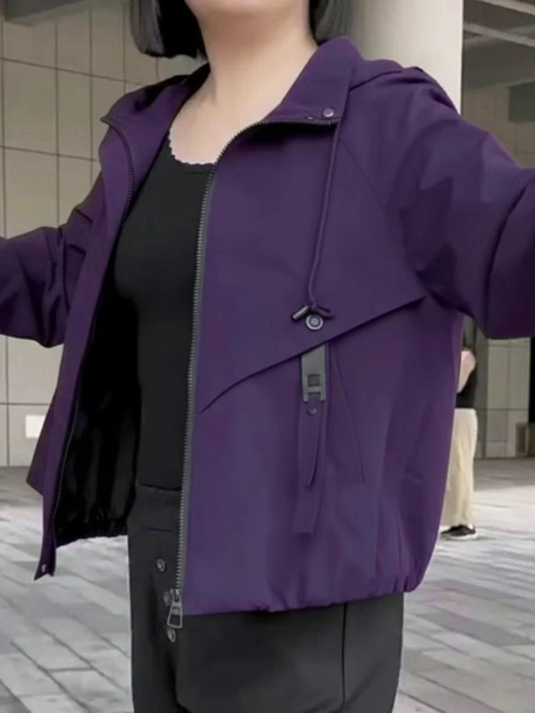 

plus Size 300 Pou Trendy Anti-Aging Hooded Jaet Women's Loose Slimming Casual Windbreaker Fall Outerwear Zipper Closure