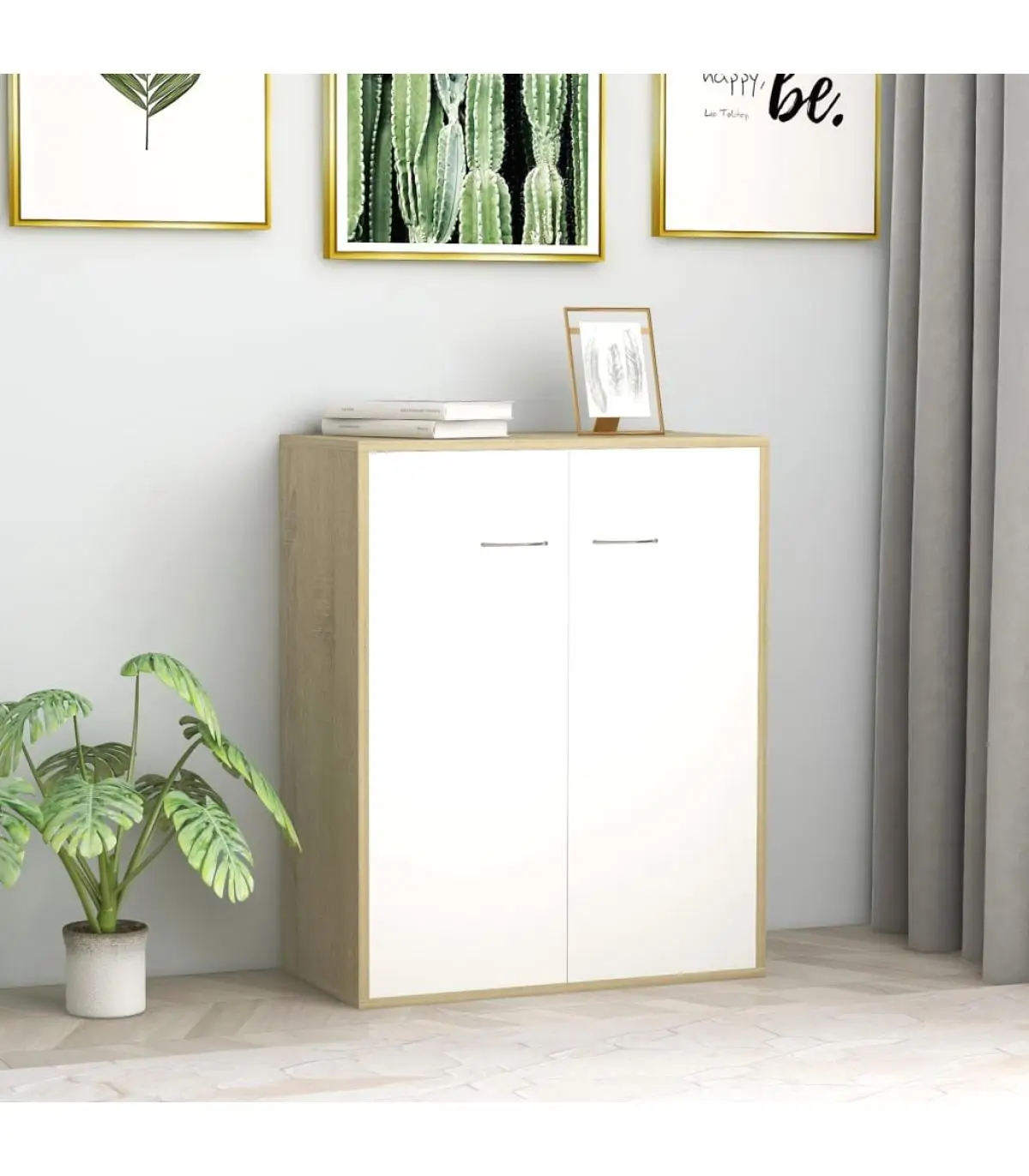 Sideboards white plywood and Sonoma Oak 60x30x75 cm