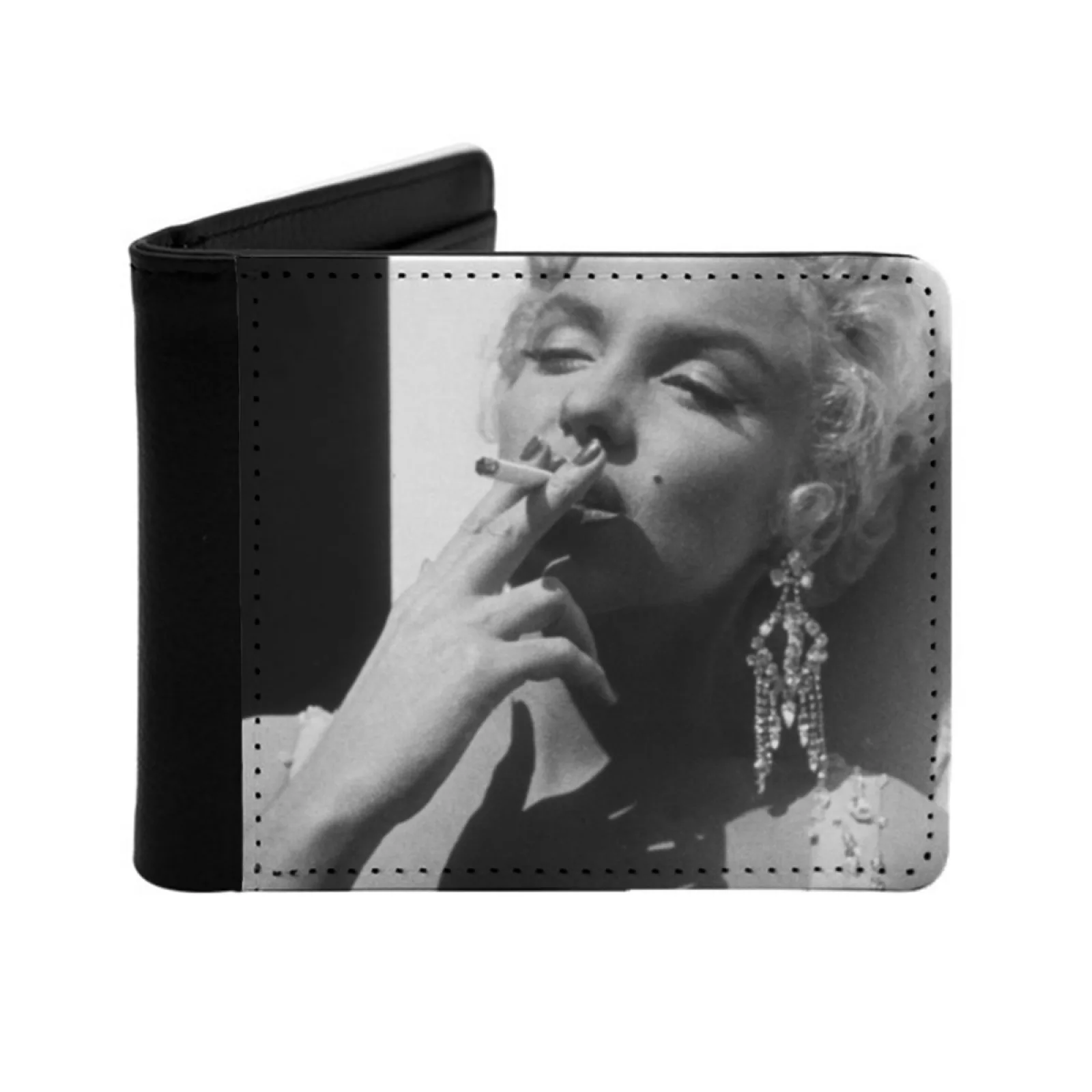 Marilyn Monroe Smoking Personalized Men's Leather Wallet Credit Card Pouch Purse Marilyn Monroe Smoking Cigarette Black And