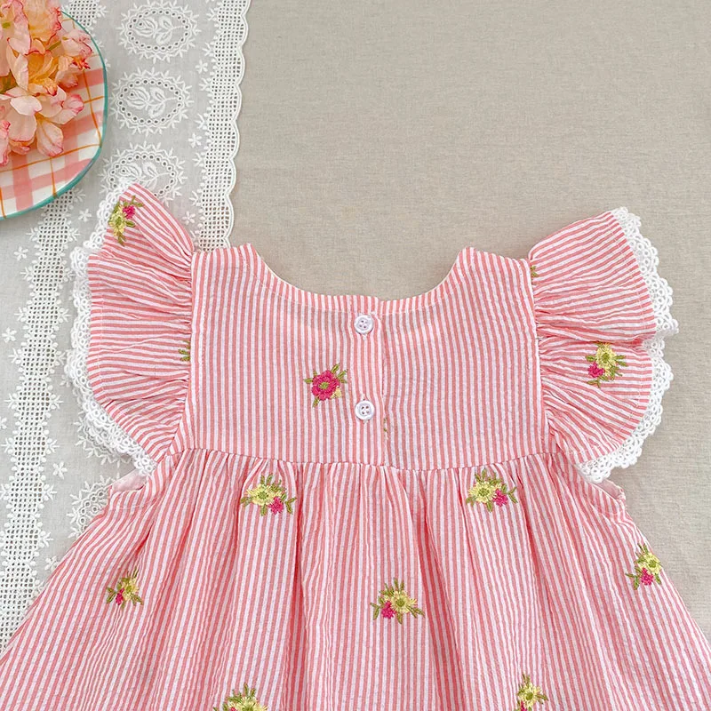 2026 Sommer 0-24M Baby Mädchen Flügelärmel Baumwolle Stickerei Baby Body 2-6 Jahre Süße Partykleider Schwesterkleidung – Detail 32