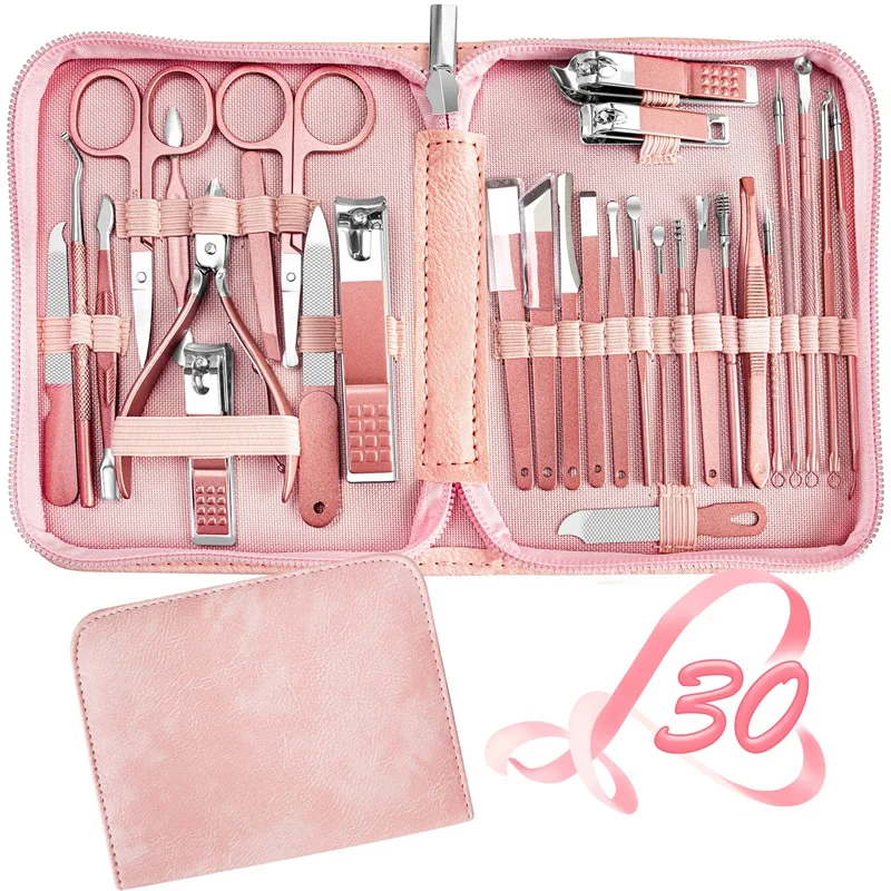 30pcs Manicure Tool Set, Cuticle Nippers And Cutter Kit, Professional Pedicure Kit, Nail Art Tools, Stainless Steel Grooming Kit